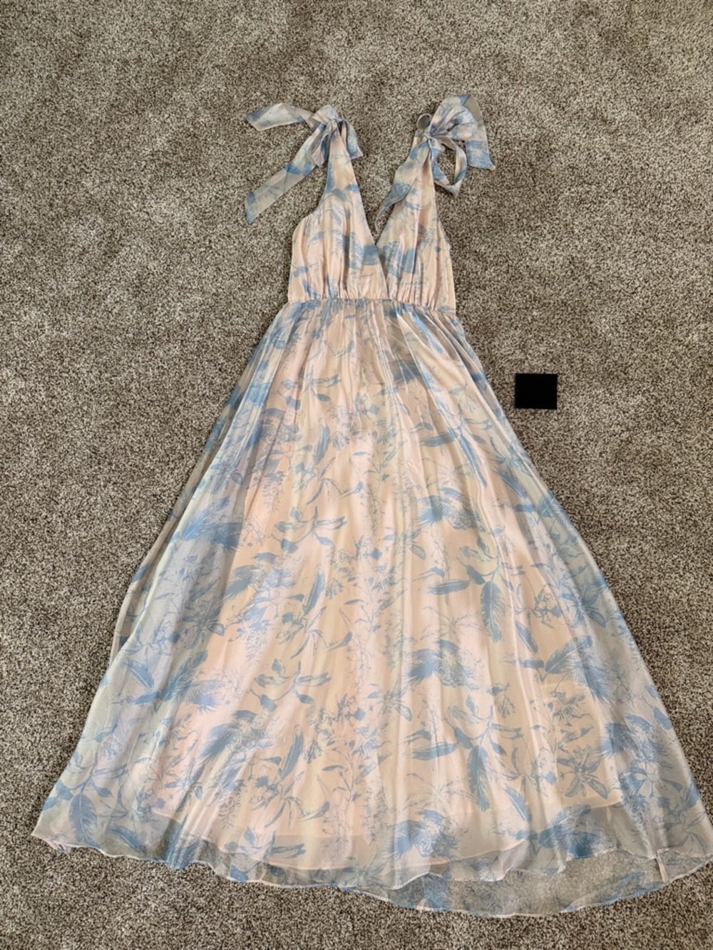 Lulu's Peach Maxi Dress with Light Blue Floral Print